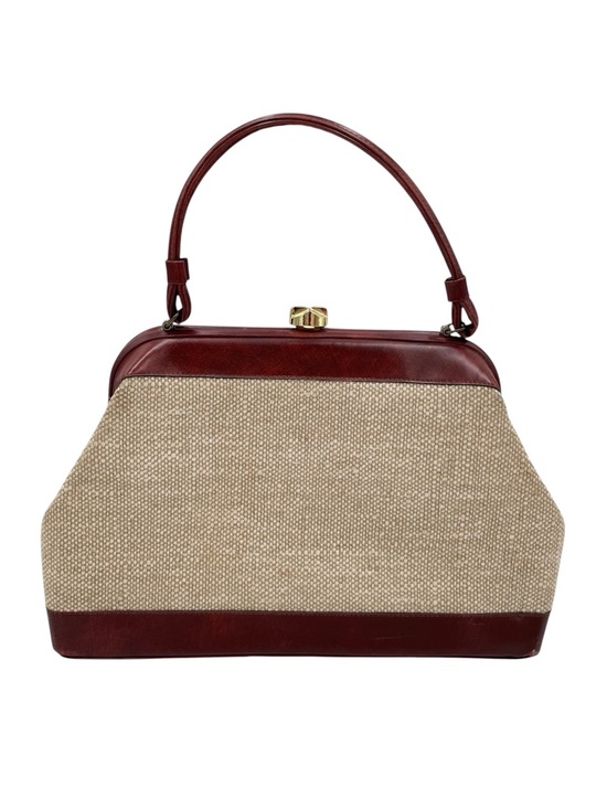 Vintage Handbags - Vintage 50s 60s Top Handle Satchel Bag Red Leather Tweed Purse Midcentury Modern